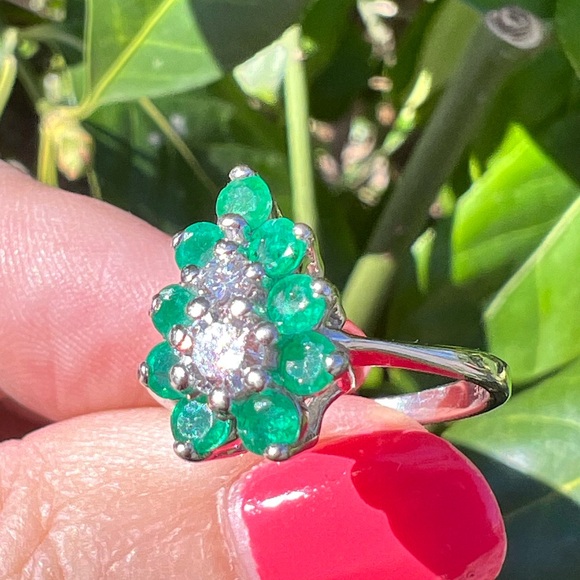 VINTAGE 14K DESIGNER PEAR EMERALD DIAMOND RING ENGAGEMENT PROMISE ANNIVERSARY - Picture 2 of 16